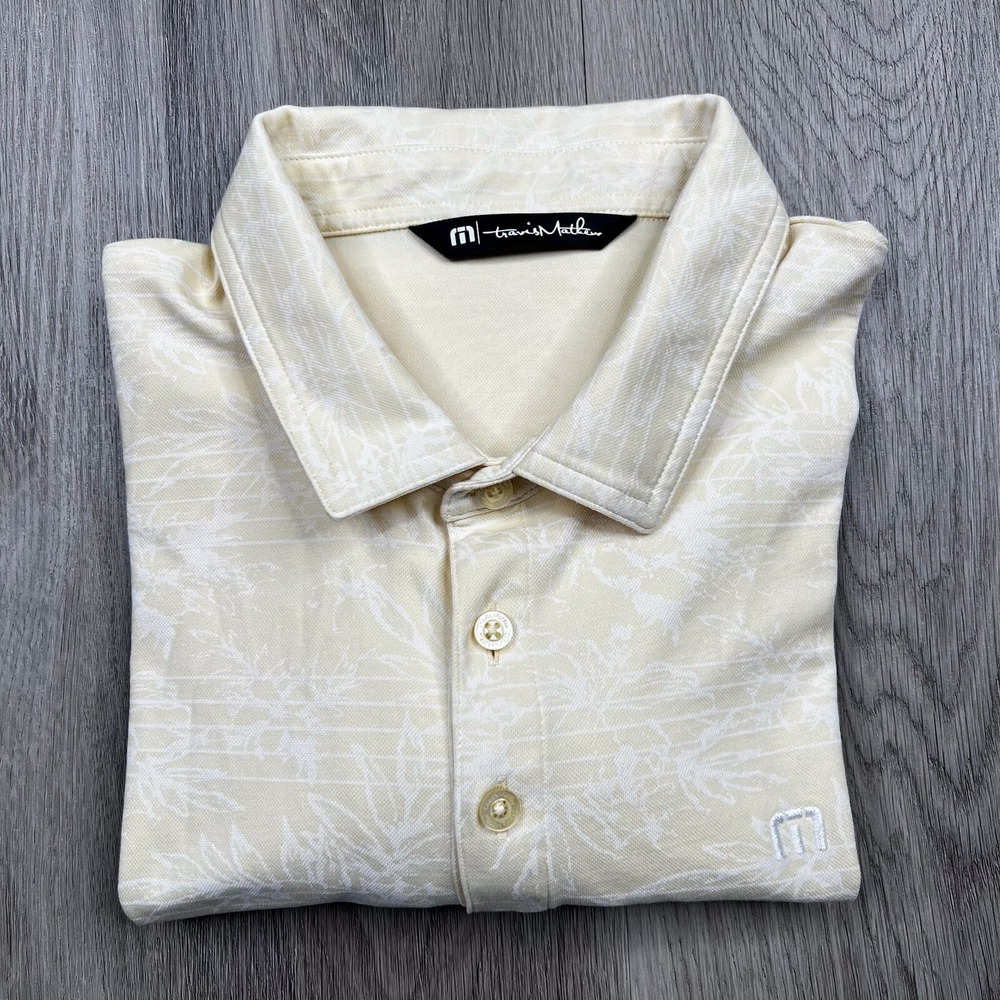 Travis Mathew Short Sleeve Porpoise Golf Polo Shirt Mens Sz Large Yellow Design